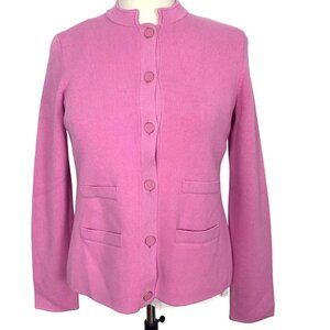 Talbots Pink Ponte Knit Jacket Womens Small Gold Rim Buttons Classic Preppy